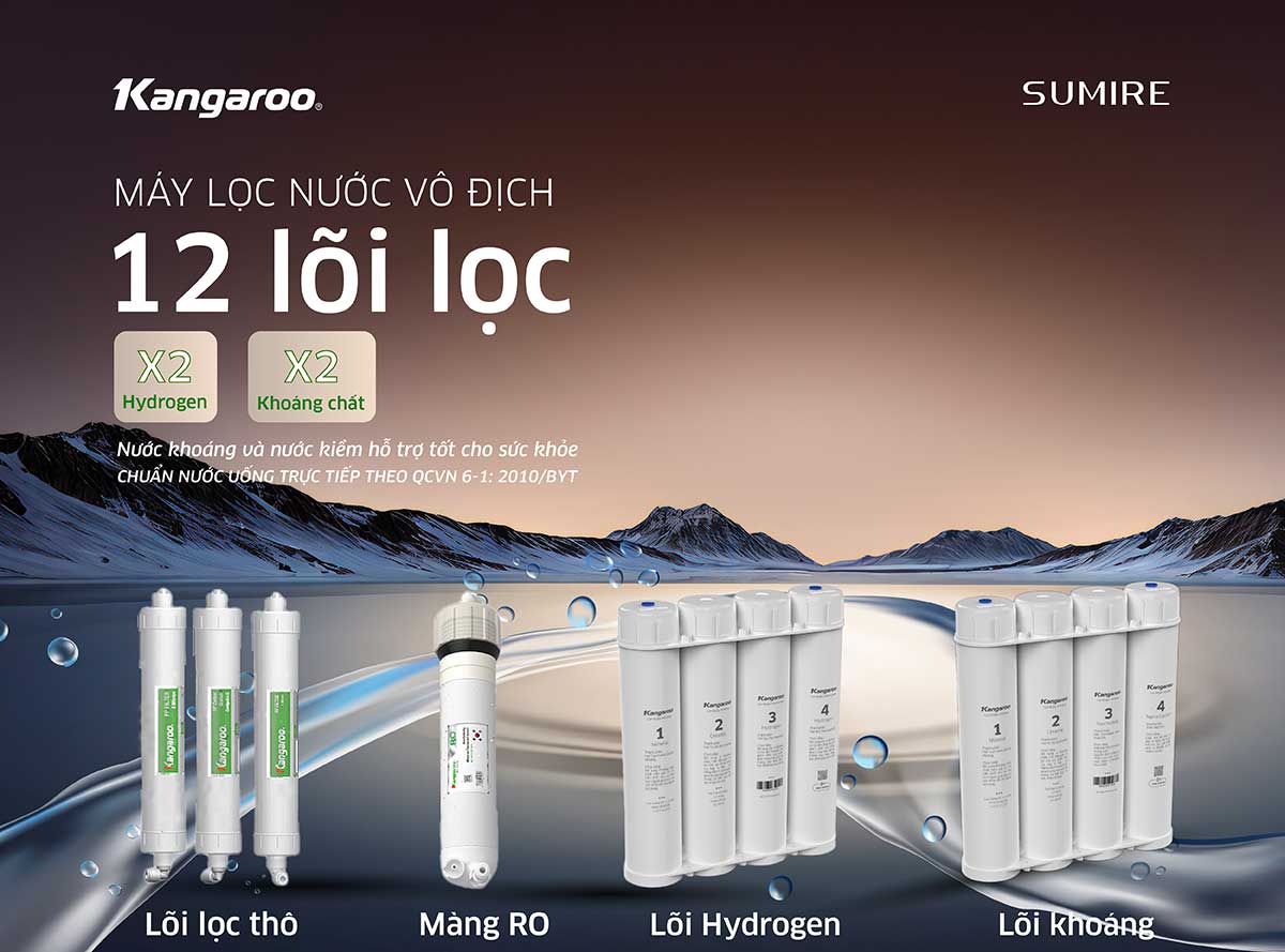 Máy lọc nước ion kiềm Kangaroo Hydrogen nóng lạnh KGHC12A3